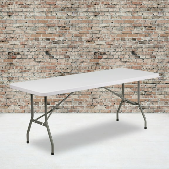 Emma + Oliver 6-Foot Granite White Plastic Folding Table - Banquet / Event Folding Table