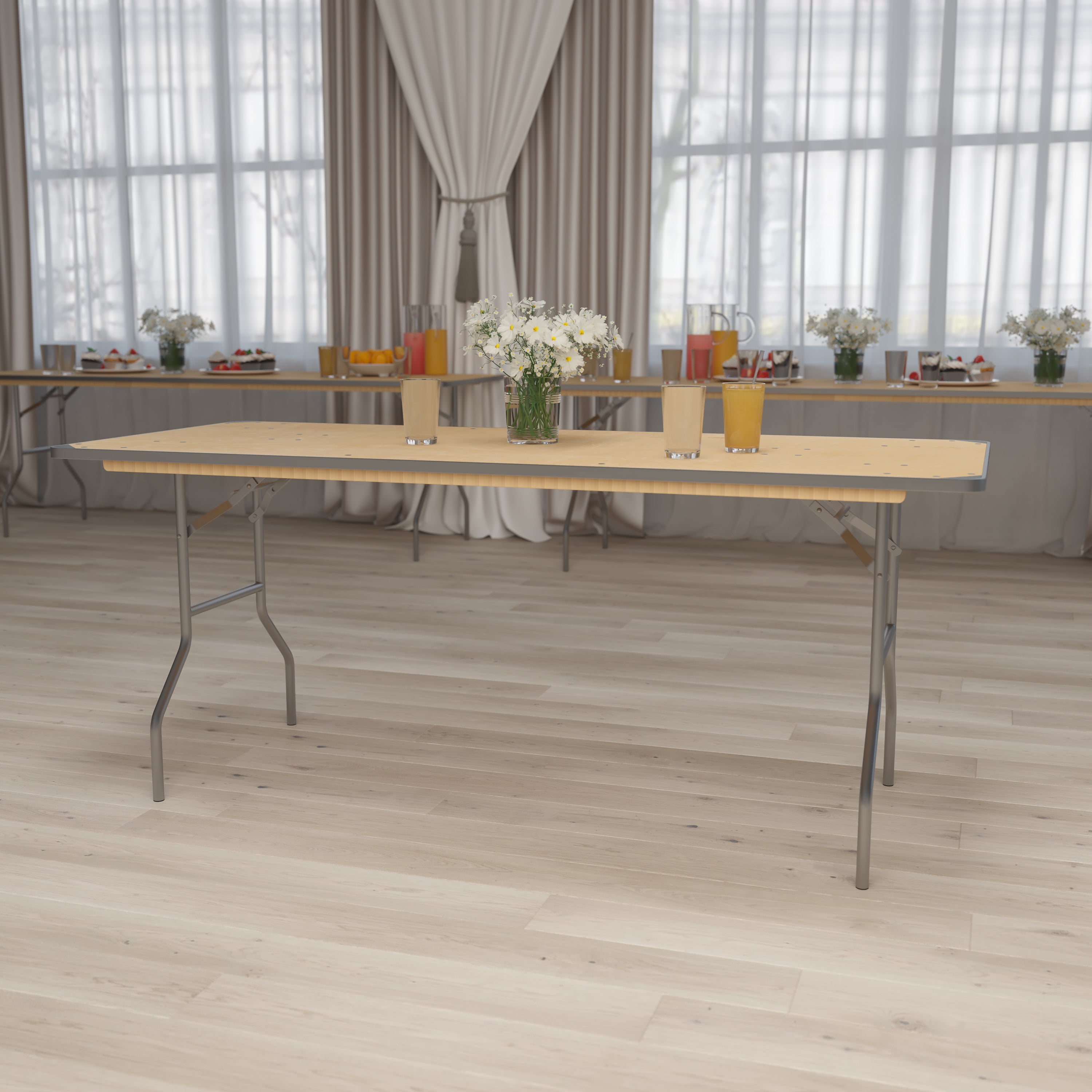Emma + Oliver 6-Foot Rectangular Birchwood Folding Banquet Table with Corner Guards