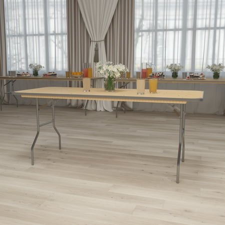 Emma + Oliver 6-Foot Rectangular Birchwood Folding Banquet Table with Corner Guards