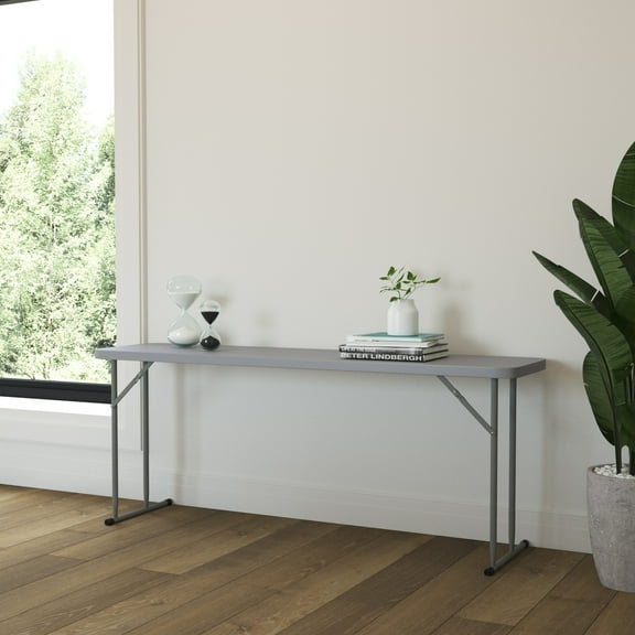 Emma   Oliver 6-Foot Rectangular Gray Plastic Folding Table with Locking Legs for Training or Seminars