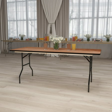 Emma + Oliver 6-Foot Rectangular Wood Folding Banquet Table with Clear Coated Finished Top