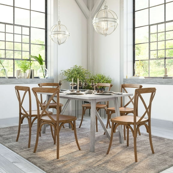 Emma + Oliver 60" Farmhouse Wooden Trestle Base Dining Table for 6 in Antique White