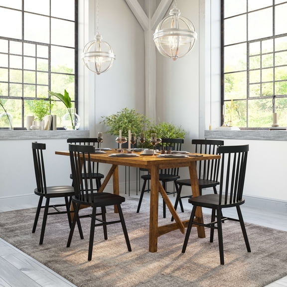 Emma + Oliver 60" Farmhouse Wooden Trestle Base Dining Table for 6 in Light Cappuccino