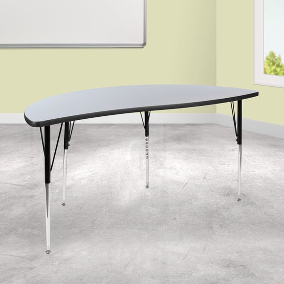 Emma + Oliver 60" Half Circle Wave Flexible Collaborative Grey Adjustable Height Activity Table