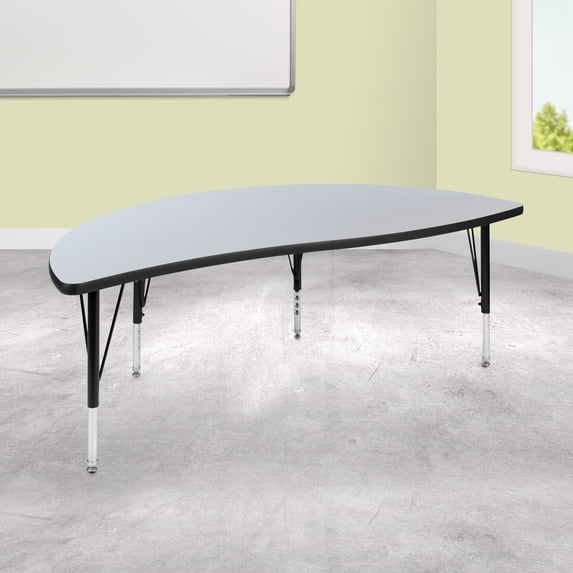 Emma + Oliver 60" Half Circle Wave Flexible Collaborative Grey Kids Adjustable Height Activity Table