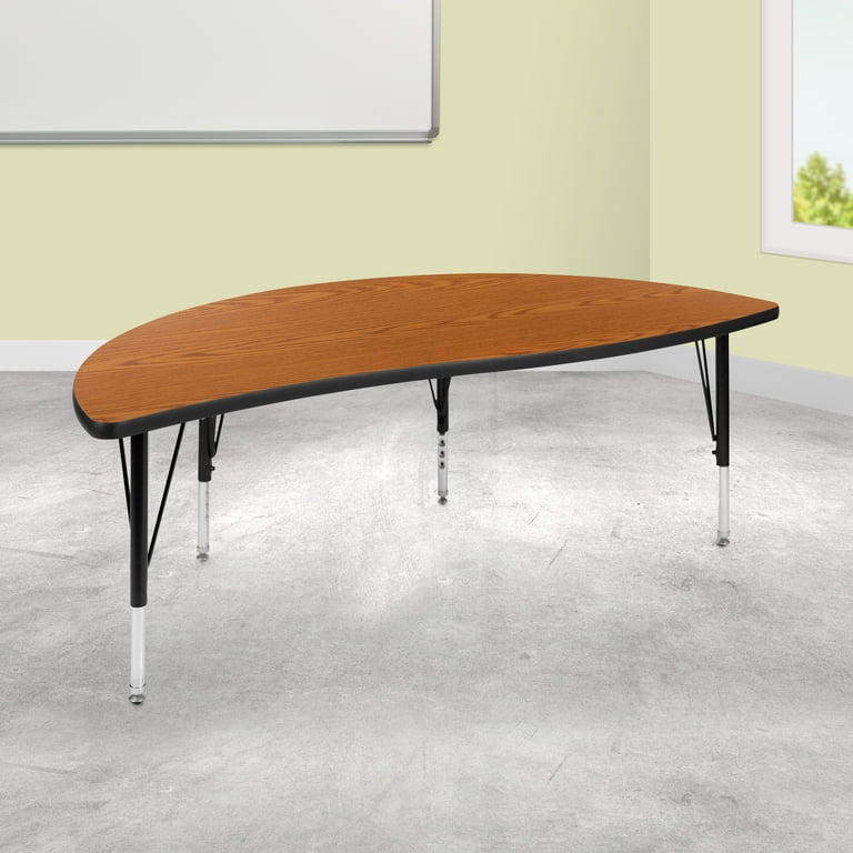 Emma Oliver 60 Half Circle Wave Flexible Collaborative Oak Kids Adjustable Height Activity Table Walmart