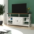 thumbnail image 1 of Emma + Oliver 60 Inch Modern Rustic Farmhouse Media Console Cabinet in White with Rustic Oak Top with Spacious Open and Closed Storage, 1 of 13