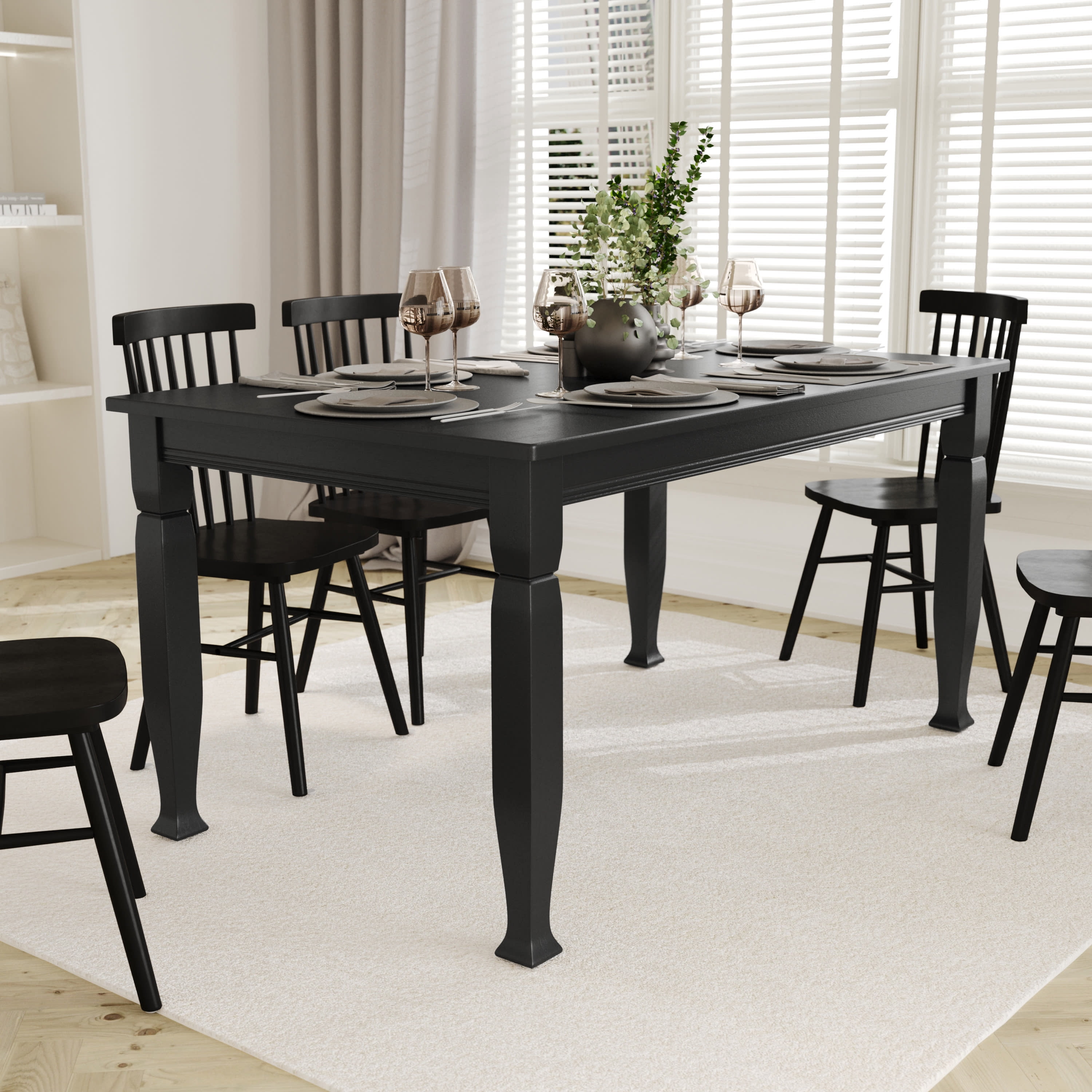Emma + Oliver 60" Rectangle Wood Dining Table for 6 with Turned Wooden ...