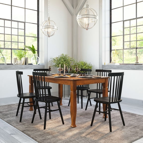 Emma + Oliver 60" Rectangle Wood Dining Table for 6 with Turned Wooden Legs in Matte Walnut