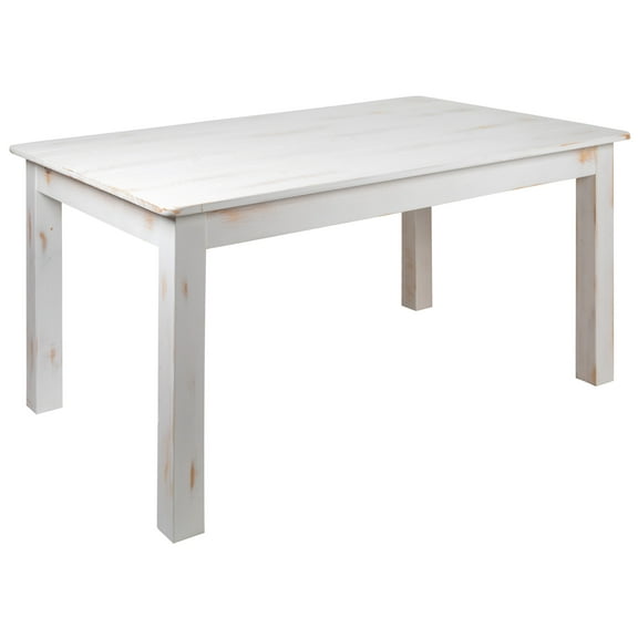 Emma + Oliver 60" x 38" Rectangular Antique Rustic White Solid Pine Farm Dining Table