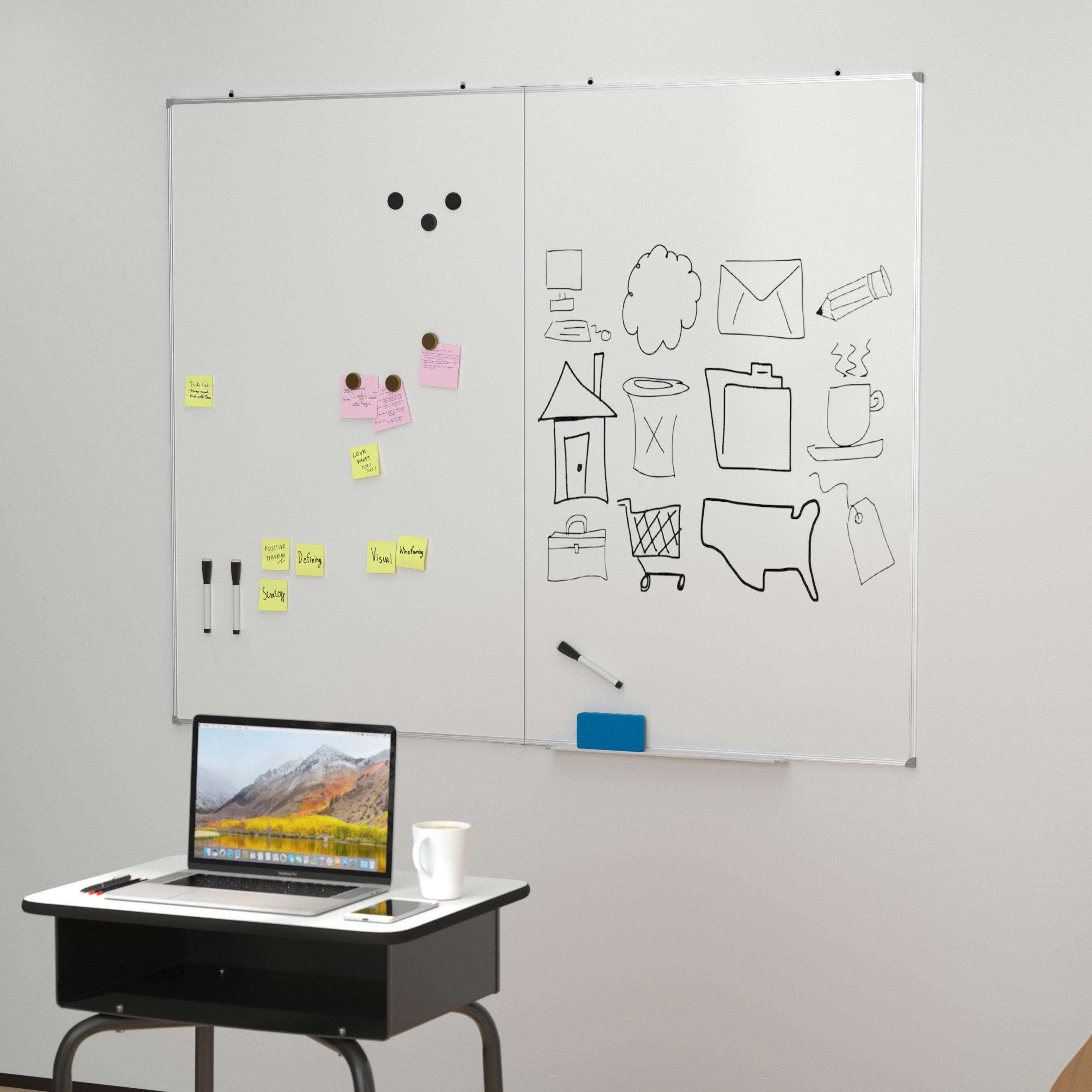 Emma + Oliver 60" x 48" Dry Erase Board for Wall with Aluminum Whiteboard Frame and Removable Marker Tray, 3 Markers, 1 Eraser, 6 Magnets Included