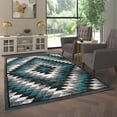 thumbnail image 1 of Emma + Oliver 6x9 Distressed Southwestern Diamond Motif Plush Pile Olefin Accent Rug in Turquoise, Beige, Brown and Black - Jute Backing, 1 of 7