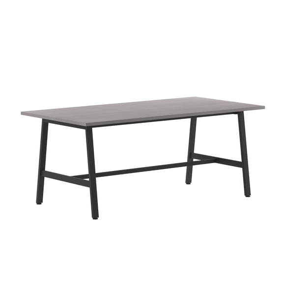 Emma + Oliver 72x36 Dining or Gaming Table with Double Sided Laminate Table Top and Heavy Duty A-Frame Steel Base, Gray Oak