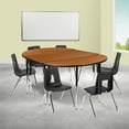 thumbnail image 1 of Emma + Oliver 76" Oval Wave Activity Table Set with 16" Student Stack Chairs, Oak/Black, 1 of 15