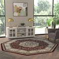 thumbnail image 1 of Emma + Oliver 7x7 Burgundy Octagon Accent Rug with Elegant Floral Medallion Center and Floral and Vine Accents in Beige, Green and Ivory, 1 of 7