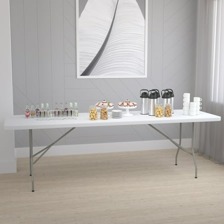 Emma + Oliver 8-Foot Granite White Plastic Folding Table - Banquet / Event Folding Table