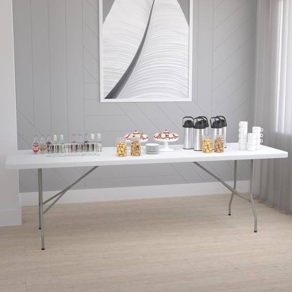 Emma + Oliver 8-Foot Granite White Plastic Folding Table - Banquet / Event Folding Table