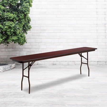 Emma + Oliver 8-Foot Mahogany Melamine Laminate Folding Training/Seminar Table - Event Table