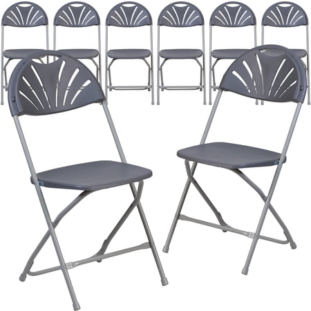 Emma + Oliver 8 Pack 650 lb. Capacity Charcoal Plastic Fan Back Folding Chair