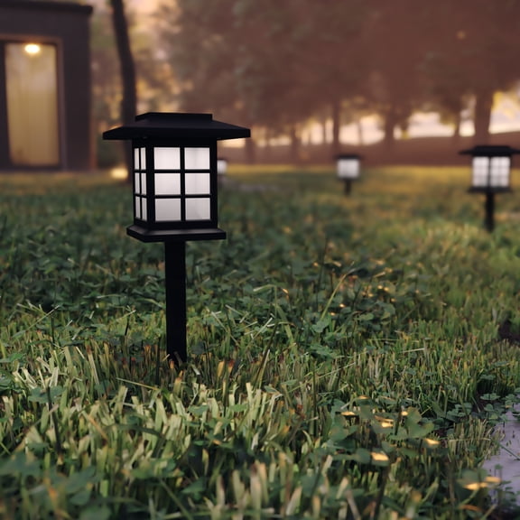 Emma + Oliver 8 Pack Black Lantern Solar LED Outdoor Lights, Solar Powered Weatherproof Landscape Lighting for Pathway, Garden, Driveway & Yard