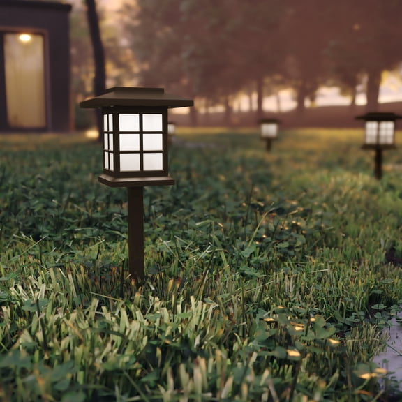Emma + Oliver 8 Pack Brown Lantern Solar LED Outdoor Lights, Solar Powered Weatherproof Landscape Lighting for Pathway, Garden, Driveway & Yard