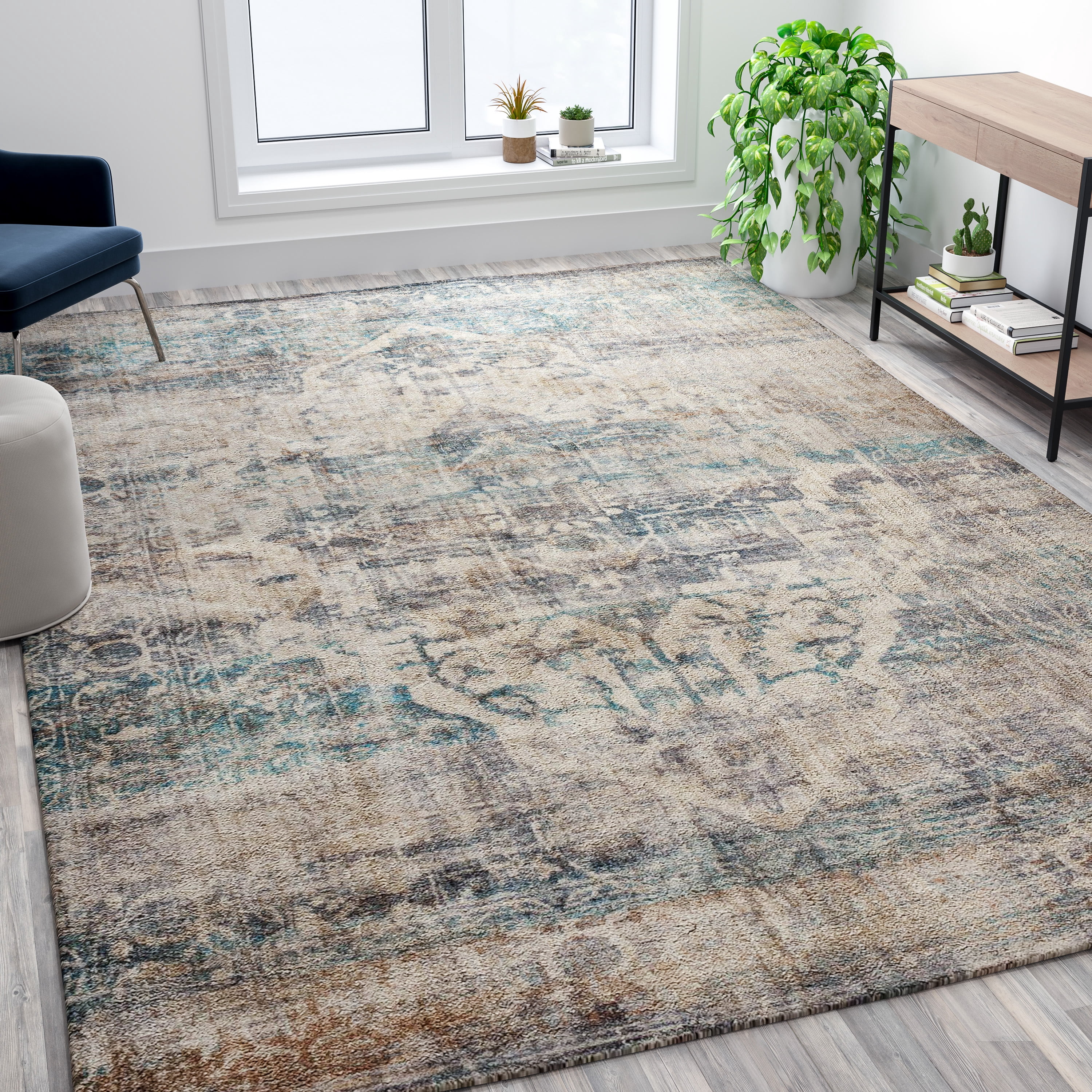 Emma + Oliver 8' x 10' Multicolor Distressed Artisan Old English Style ...