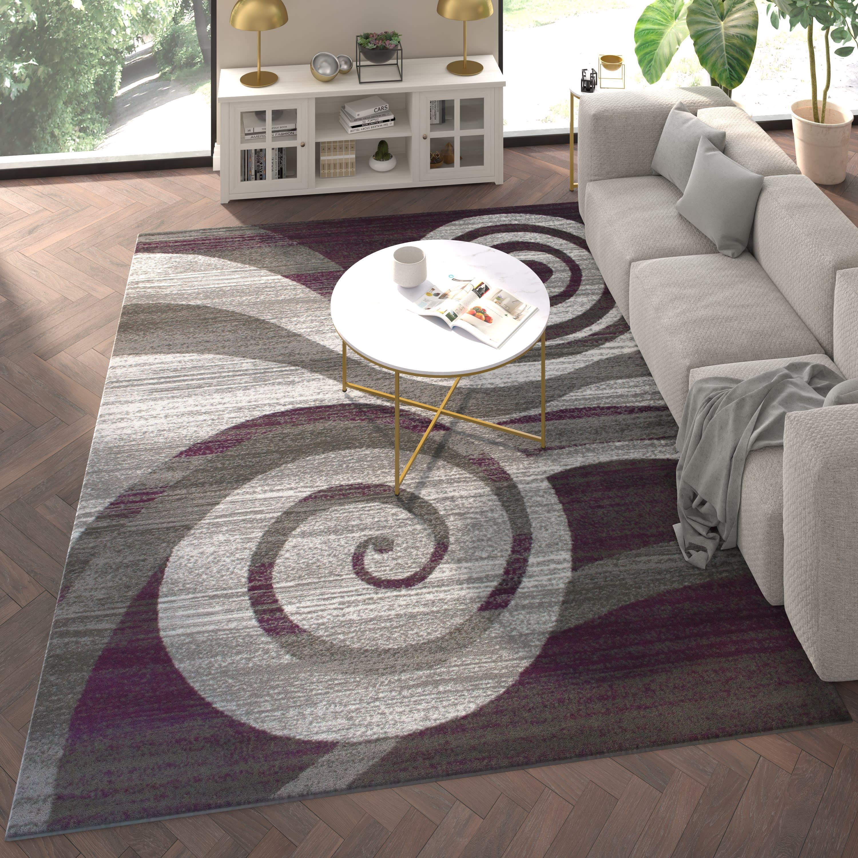 Emma Rug Emma + Oliver 8'x10' Contemporary Swirl Plush Pile Accent Rug with ...
