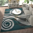 thumbnail image 1 of Emma + Oliver 8'x10' Contemporary Swirl Plush Pile Accent Rug with Scraped Effect in Turquoise, Gray, Black and White and Jute Backing, 1 of 7