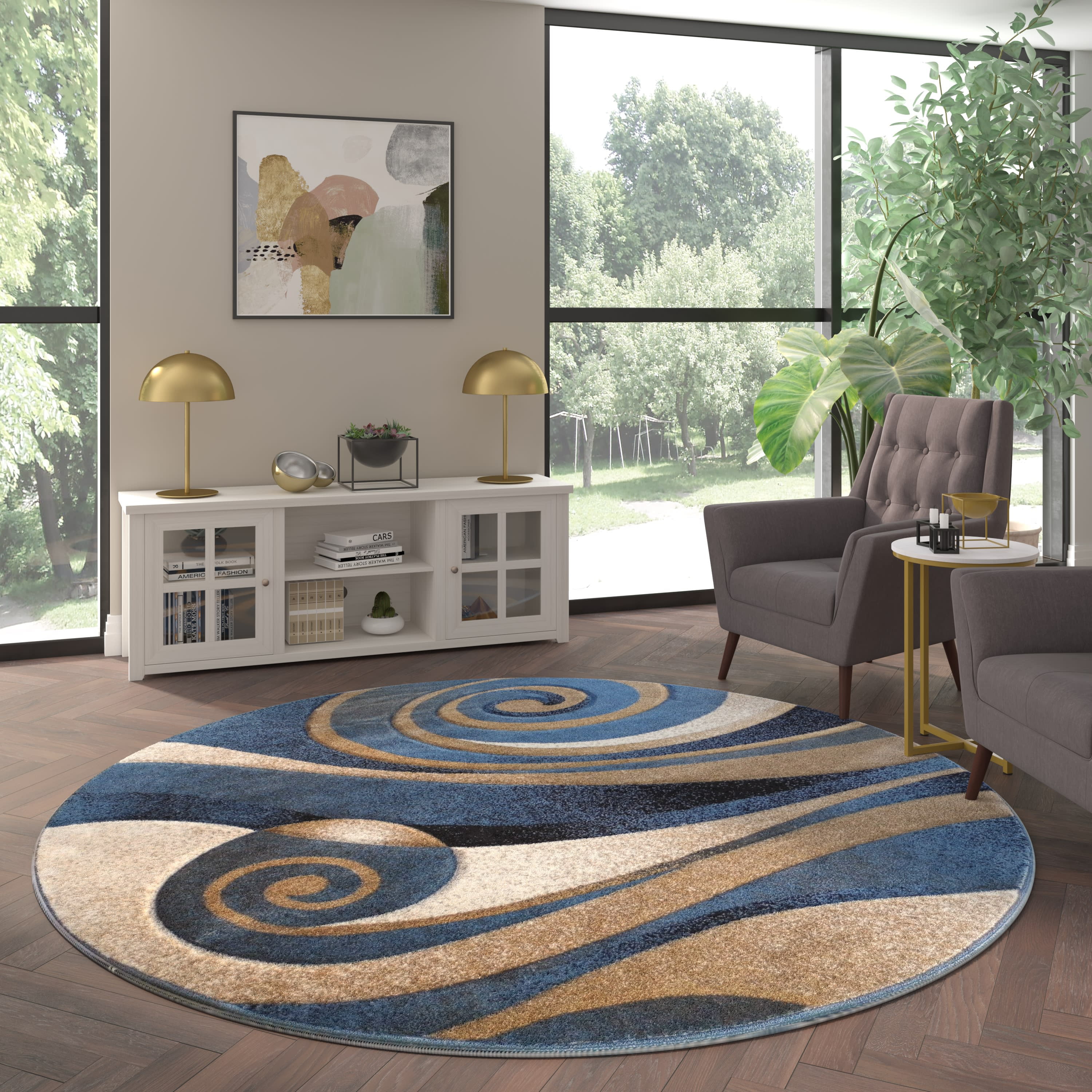 Emma And Oliver Fe 5x5 Round Turquoise Olefin Accent Rug With Complementary  Southwestern Pattern In Beige, Black And Brown And Jute Backing : Target