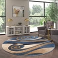 thumbnail image 1 of Emma + Oliver 8'x8' Round Modern Abstract Ultra Soft Olefin Area Rug with Blue and Beige Swirl Design and Durable Jute Backing, 1 of 7