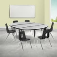 thumbnail image 1 of Emma + Oliver 86" Oval Wave Activity Table Set with 18" Student Stack Chairs, Grey/Black, 1 of 15