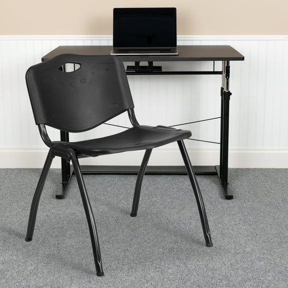 Emma + Oliver 880 lb. Capacity Black Plastic Stack Office Side Chair