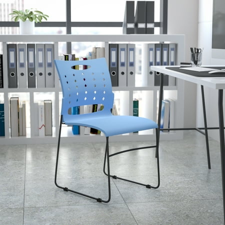 Emma + Oliver 881 lb. Capacity Blue Sled Base Stack Chair with Air-Vent Back