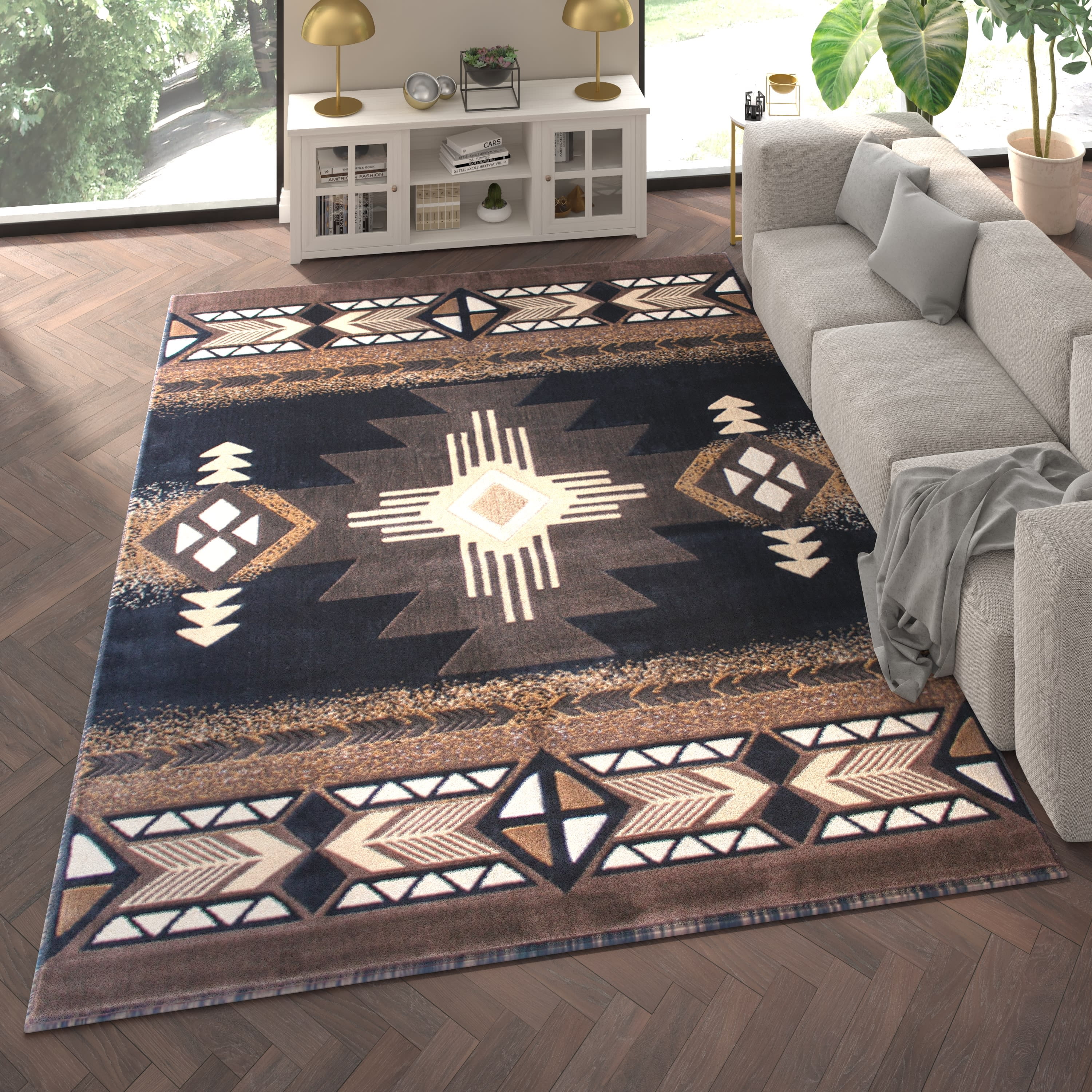 Emma + Oliver 8x10 Black Olefin Accent Rug with Complementary ...