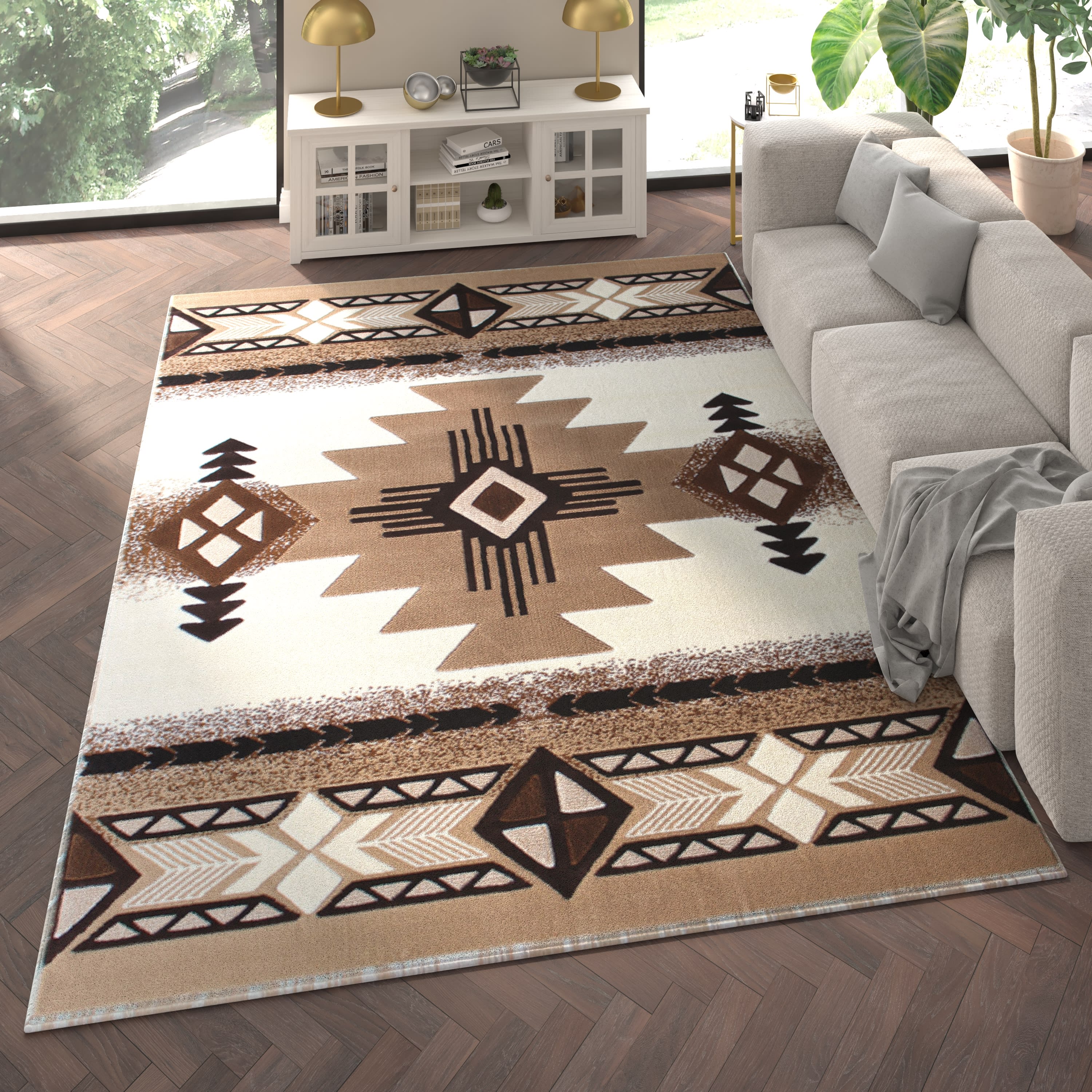 Emma + Oliver 8x10 Ivory Olefin Accent Rug with Complementary ...