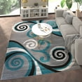thumbnail image 1 of Emma + Oliver 8x10 Scraped Look Ultra Soft Plush Pile Olefin Accent Rug in Turquoise, Gray, Black and White Swirl Pattern, Jute Backing, 1 of 6