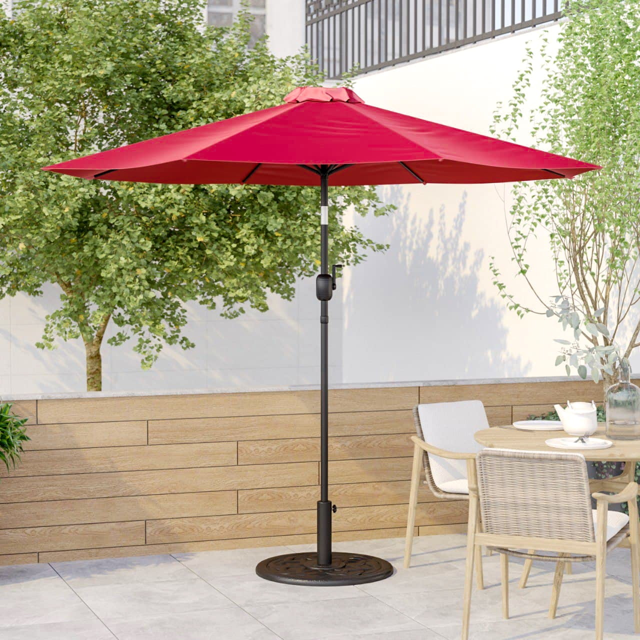 Emma + Oliver 9' Red Outdoor Patio Umbrella-Crank & Tilt Function - 1.5