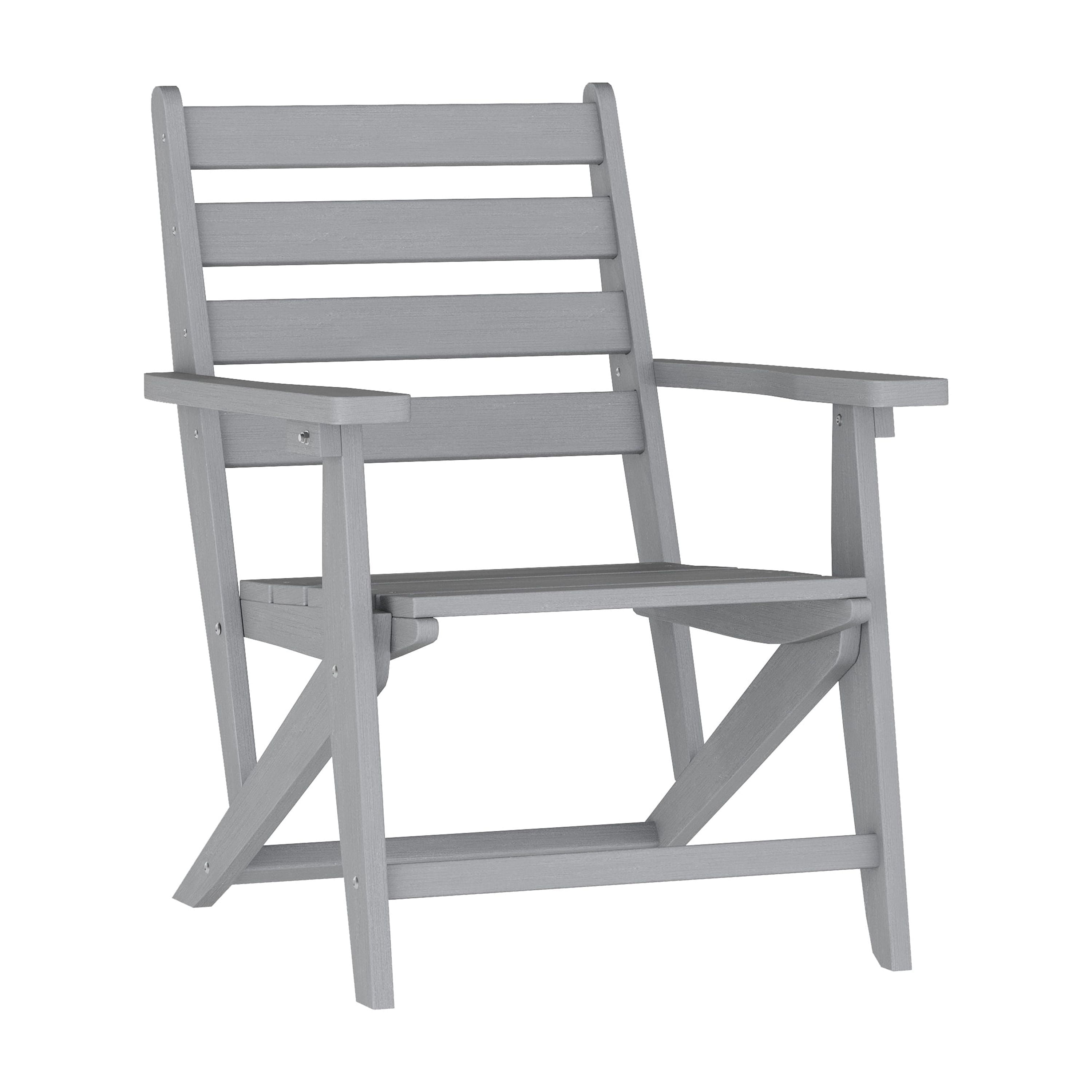 Emma + Oliver Adirondack Dining Chair with Fold Out Cup Holder, Weather Resistant Recycled HDPE Adirondack Chair in Gray