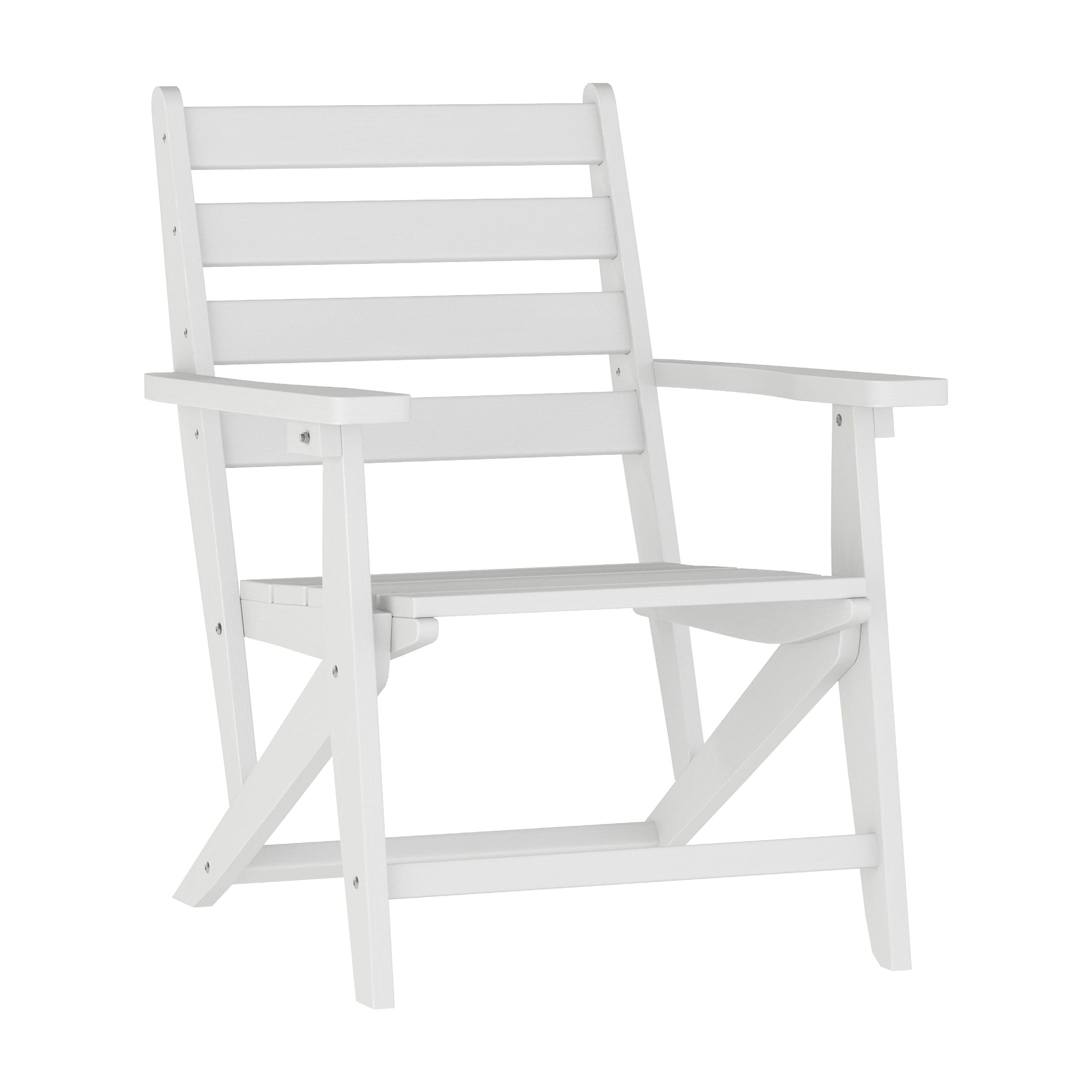 Emma + Oliver Adirondack Dining Chair with Fold Out Cup Holder, Weather Resistant Recycled HDPE Adirondack Chair in White