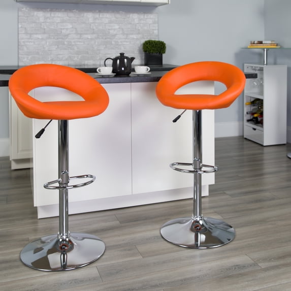 Emma + Oliver Adjustable Height Rounded Back Bar Stools, Orange