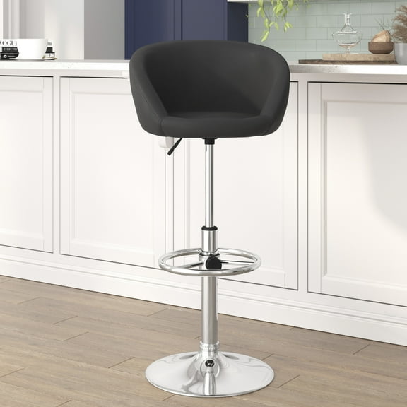 Emma + Oliver Black Vinyl Adjustable Height Barstool with Barrel Back