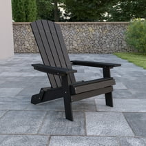 Emma + Oliver All-Weather Poly Resin Folding Adirondack Chair in Black - Patio Chair