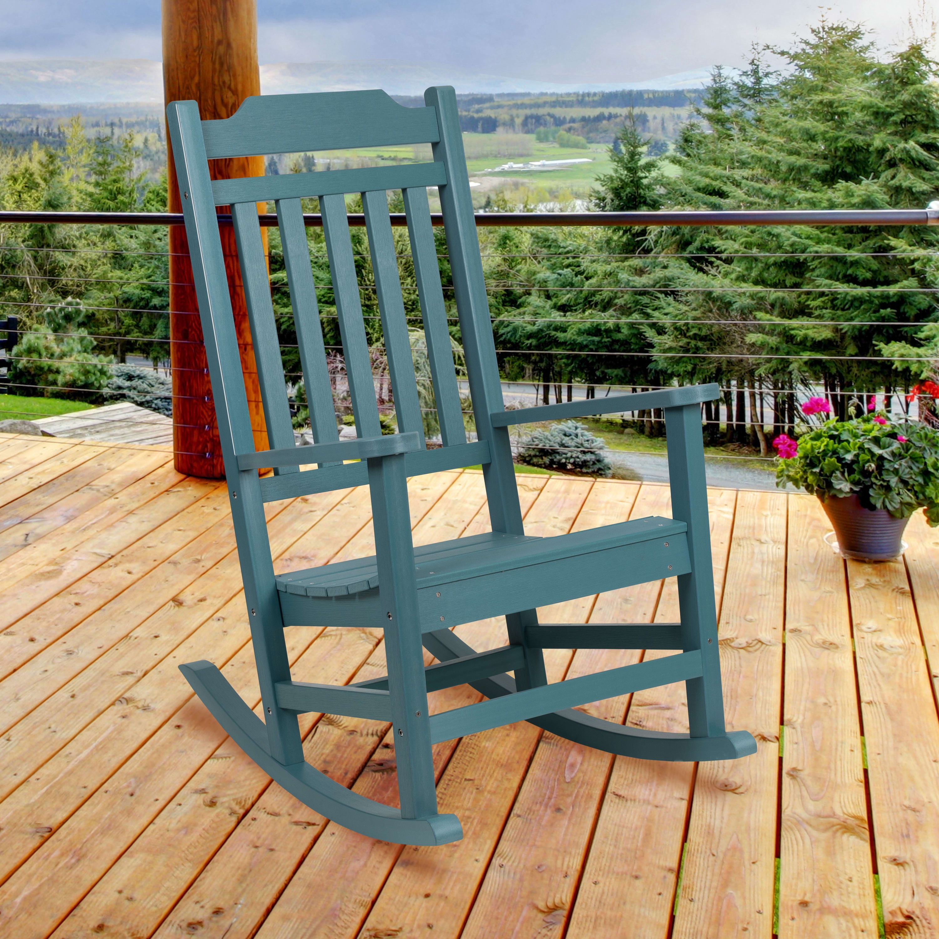 Emma Oliver All Weather Poly Resin Rocking Chair in Gray Patio