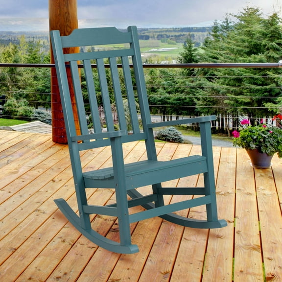 Emma + Oliver All-Weather Poly Resin Rocking Chair in Teal - Patio and Backyard Furniture