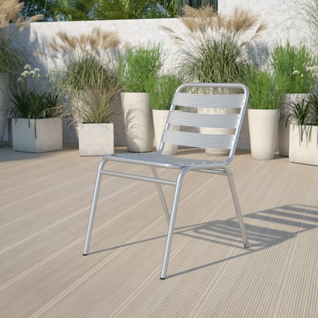 Emma + Oliver Aluminum Indoor-Outdoor Stack Chair with Triple Slat Back