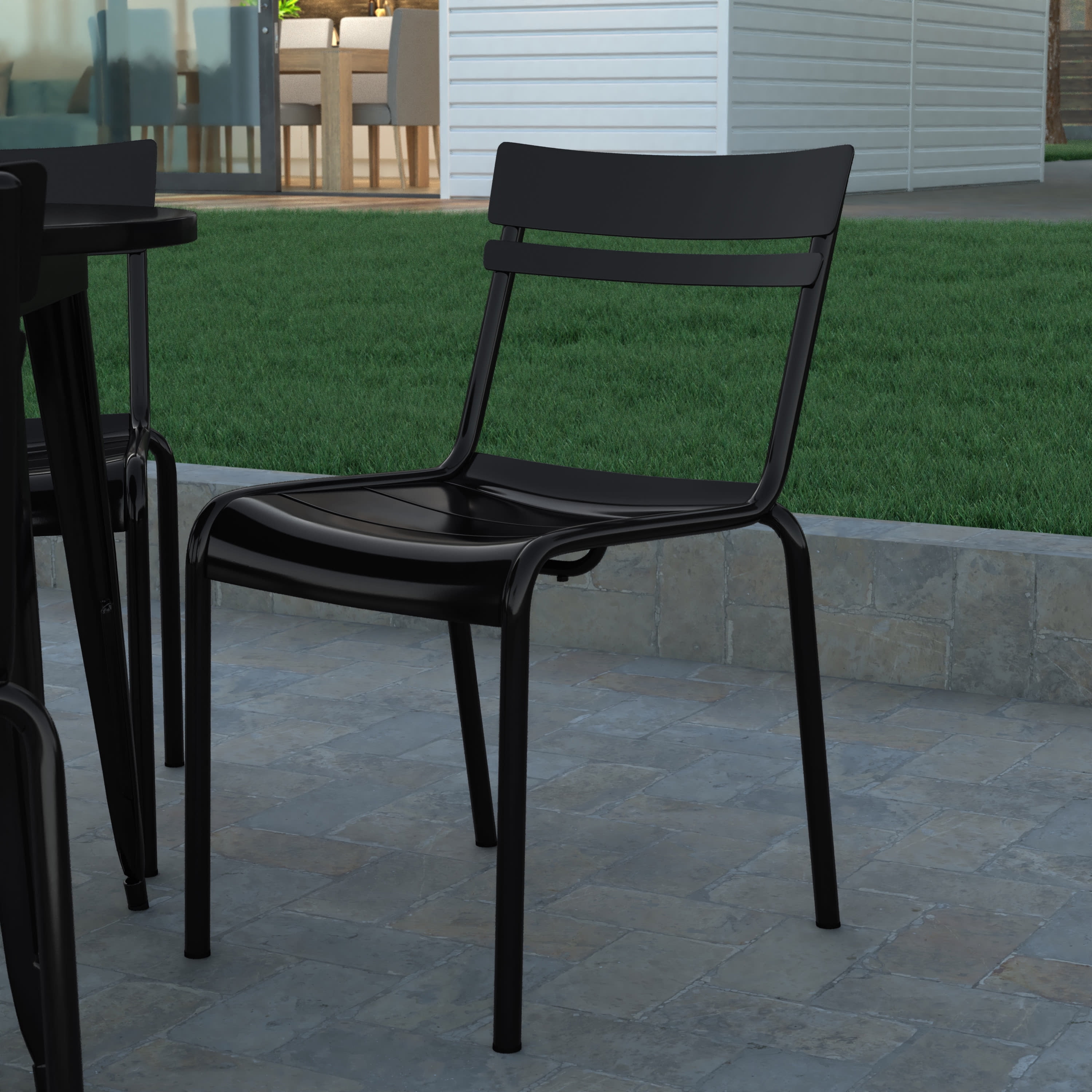 Emma + Oliver Armless Powder Coated Steel Stacking Dining Chair with 2 ...