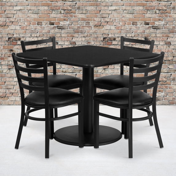 Emma + Oliver Base & 5 Piece Traditional Laminate & Steel Dining Table Set, Black