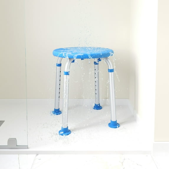 Emma + Oliver Bath and Shower Stool with Height Adjustable Frame, 300 lbs. Static Weight Capacity, Simple No-Tool Assembly - Blue