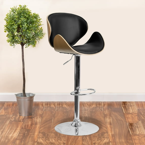 Emma + Oliver Bentwood Adjustable Height Barstool with Curved Back, Beech