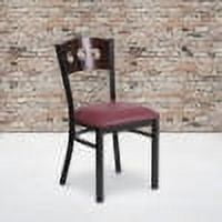 Emma + Oliver Black 3 Circle Back Metal Dining Chair/Walnut Back, Burgundy Seat